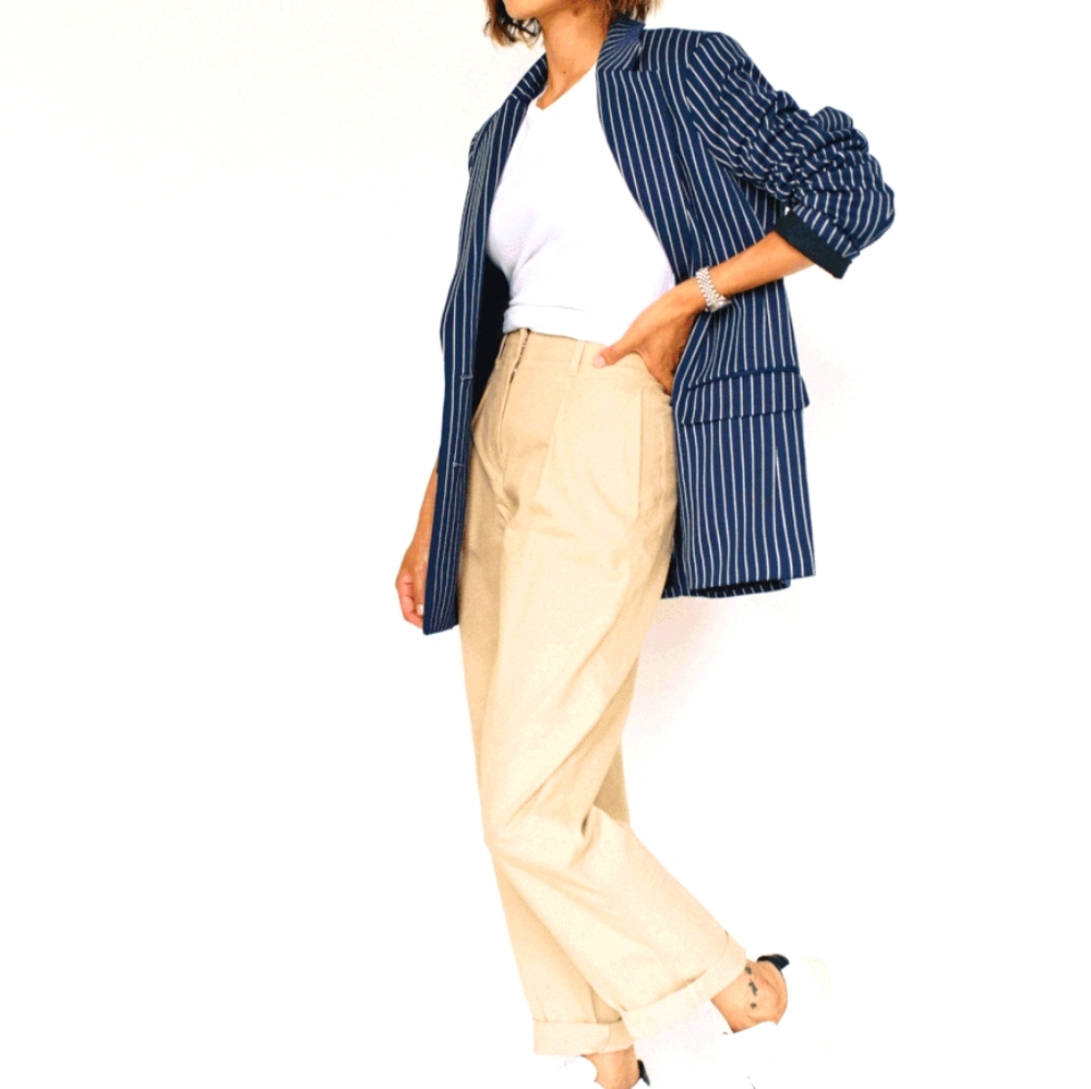 Leze SIERRA BOYFRIEND BLAZER -NAVY/WHITE PINSTRIPE